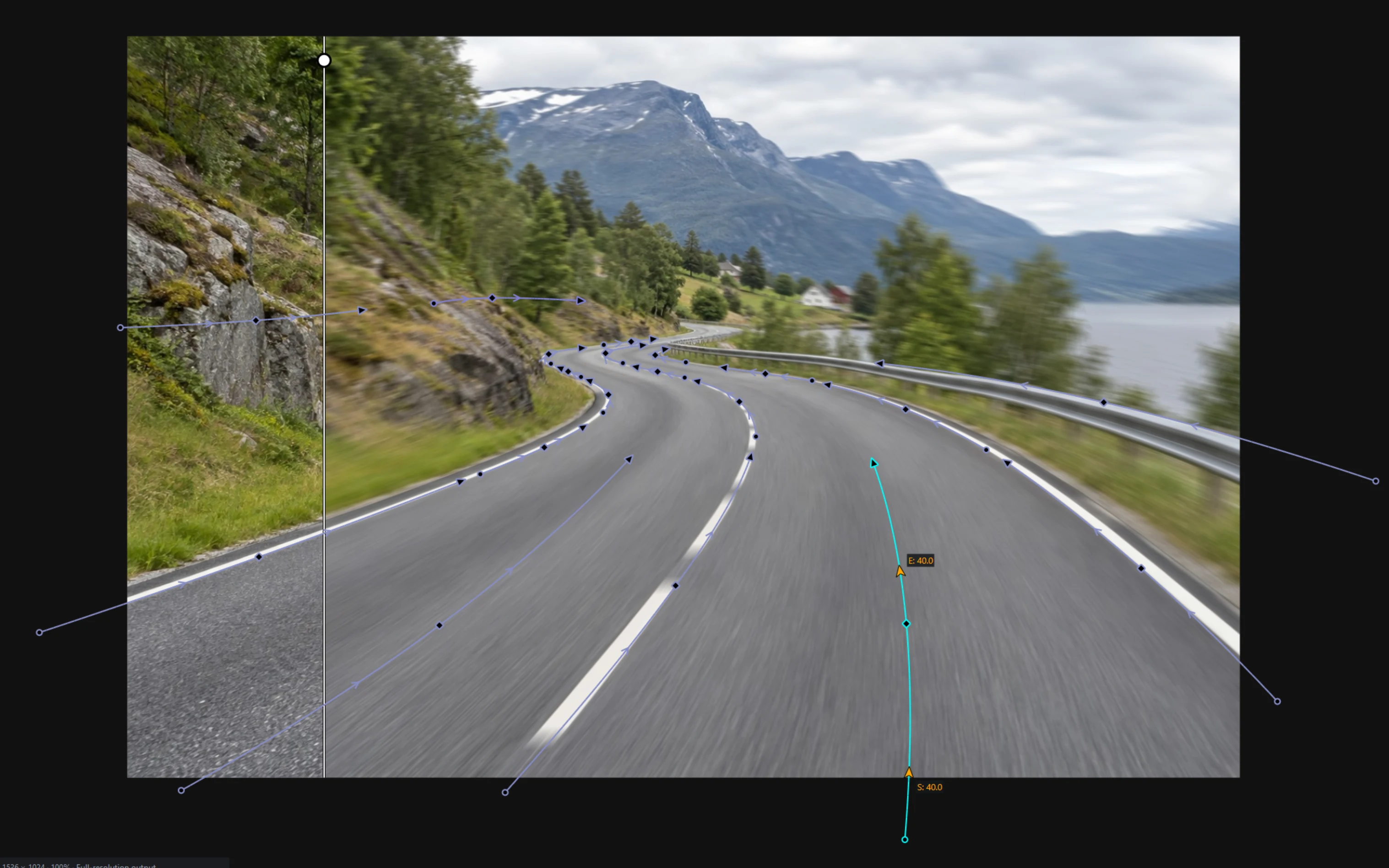 Curved motion guides following a mountain road in CurvEngine