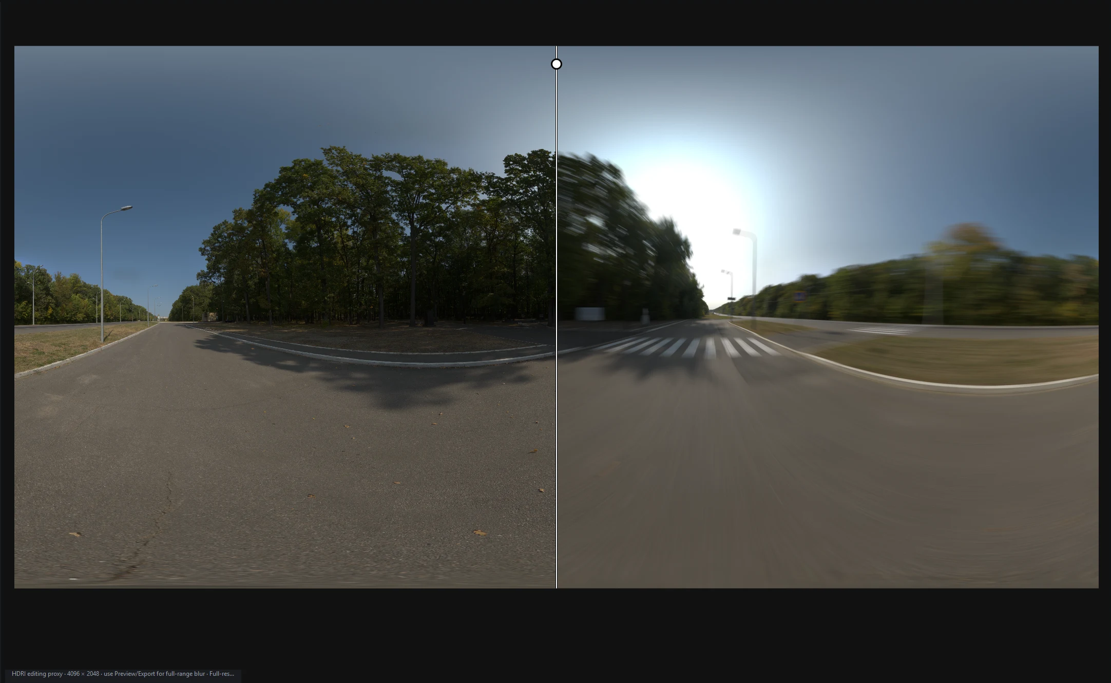 Original HDR panorama on the left and its motion-blurred result on the right