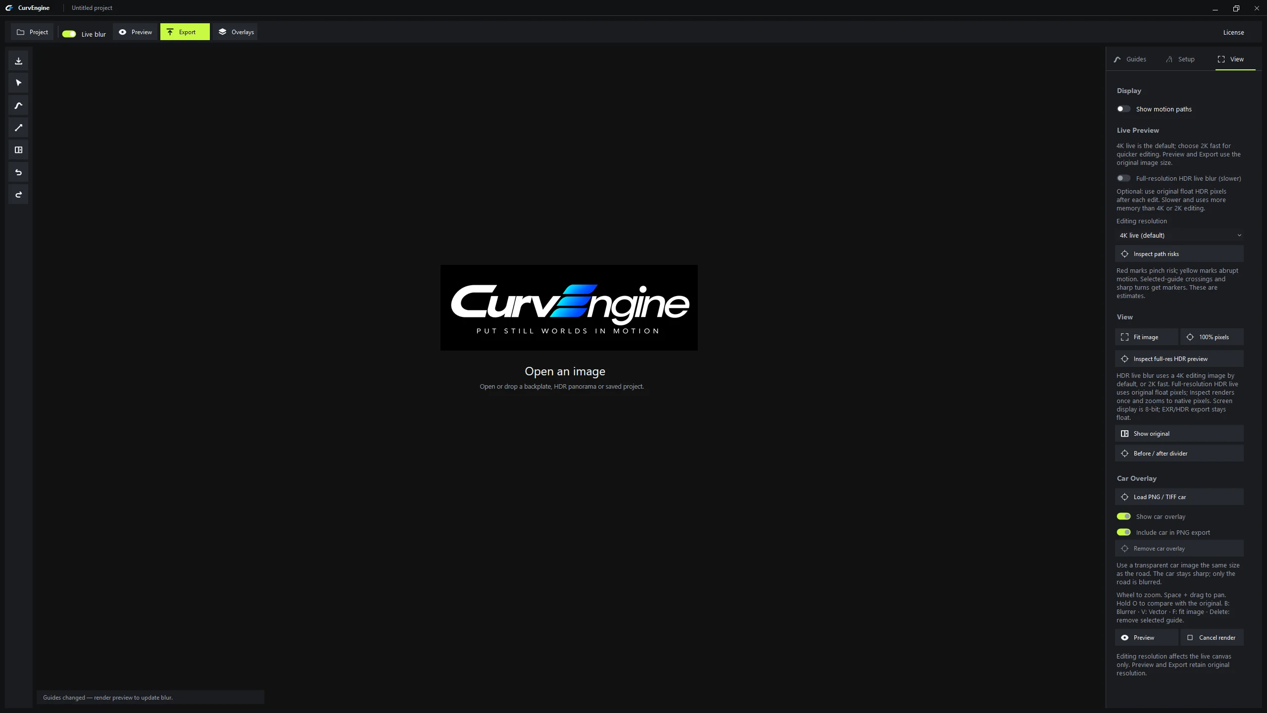 CurvEngine View tab with preview, comparison and car overlay options