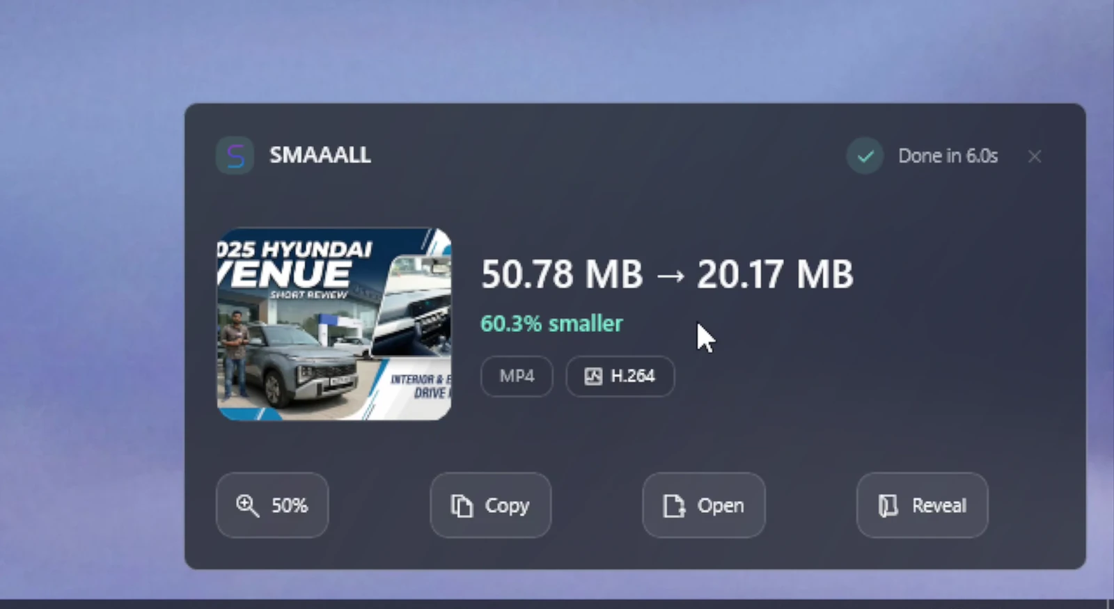 SMAAALL showing a completed local video optimization